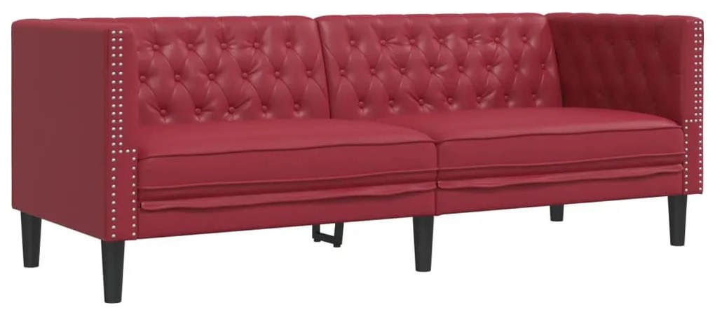 3 személyes bordó műbőr Chesterfield kanapé