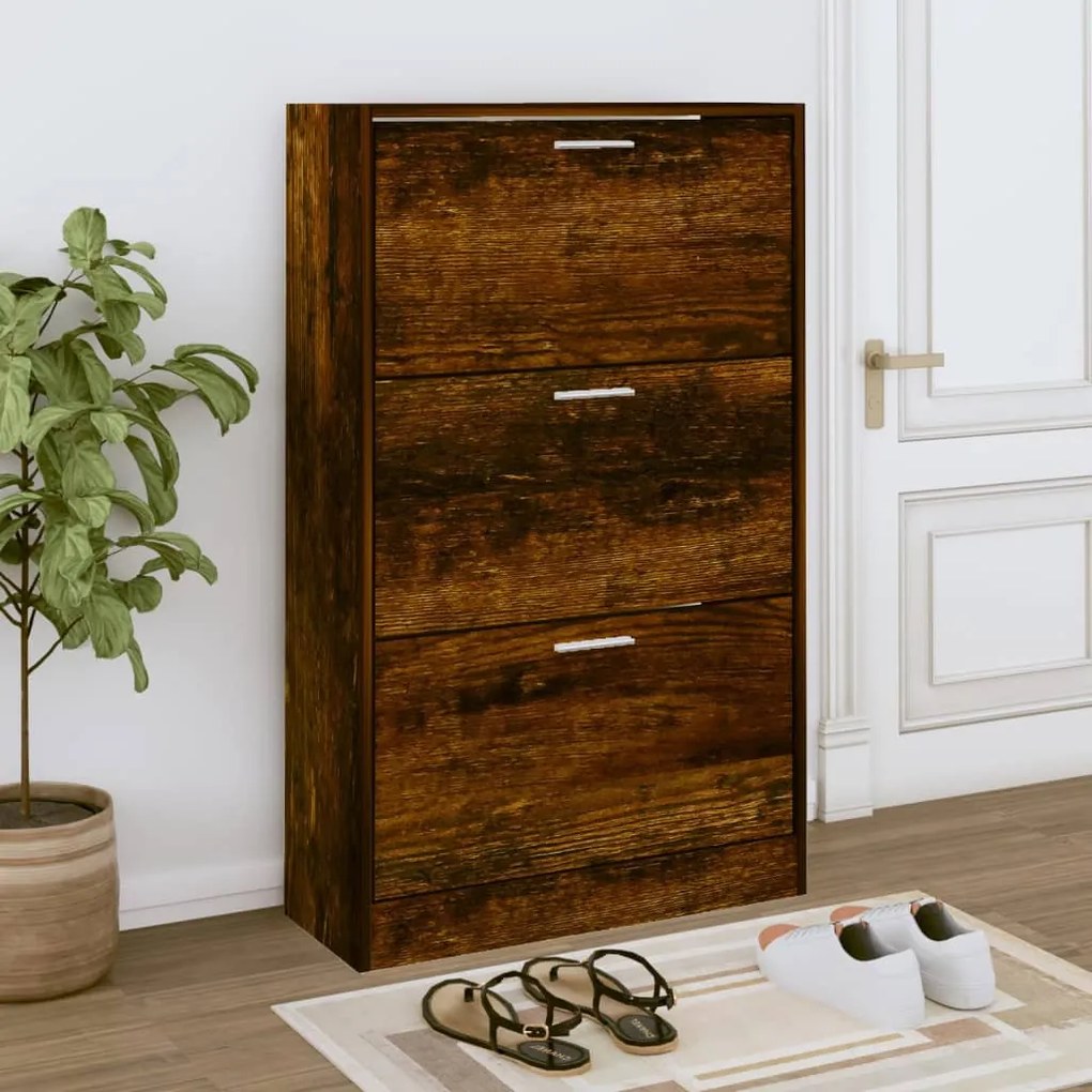 füstös tölgy színű szerelt fa cipősszekrény 63x24x103 cm