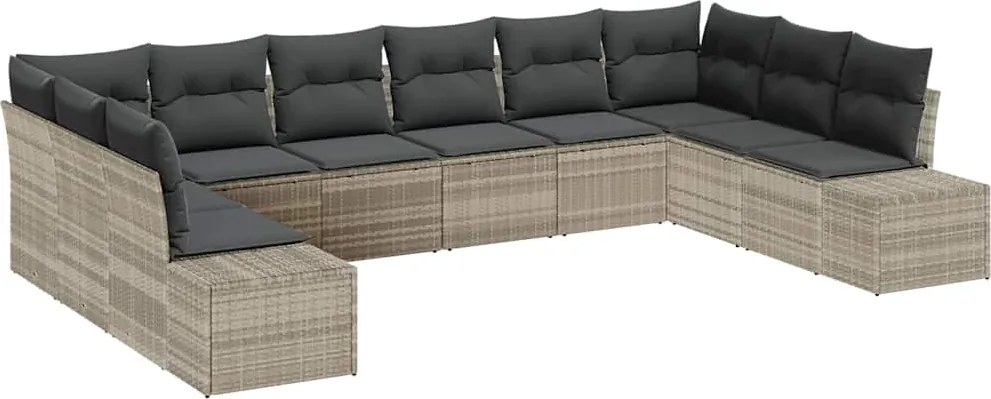 vidaXL Kerti Kanapé Szett párnával 10 pcs Világosszürke polirattan