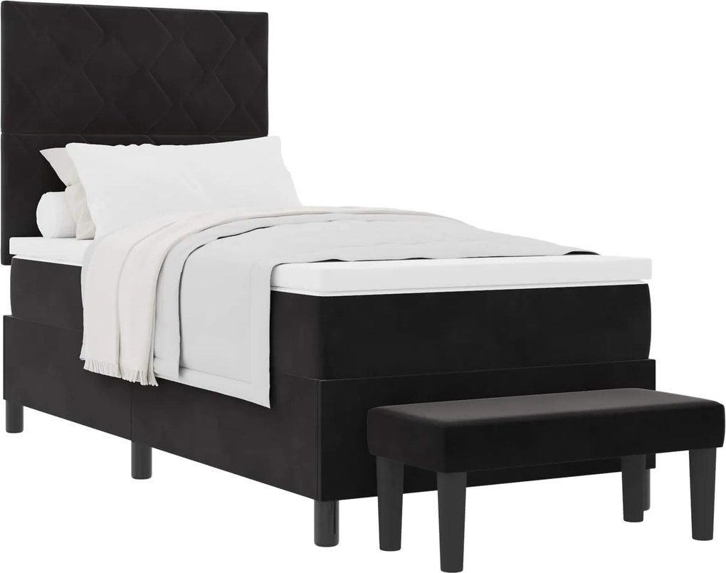 vidaXL Boxrugós ágy matracmal fejtámlával Fekete 90 x 200 cm Bársony