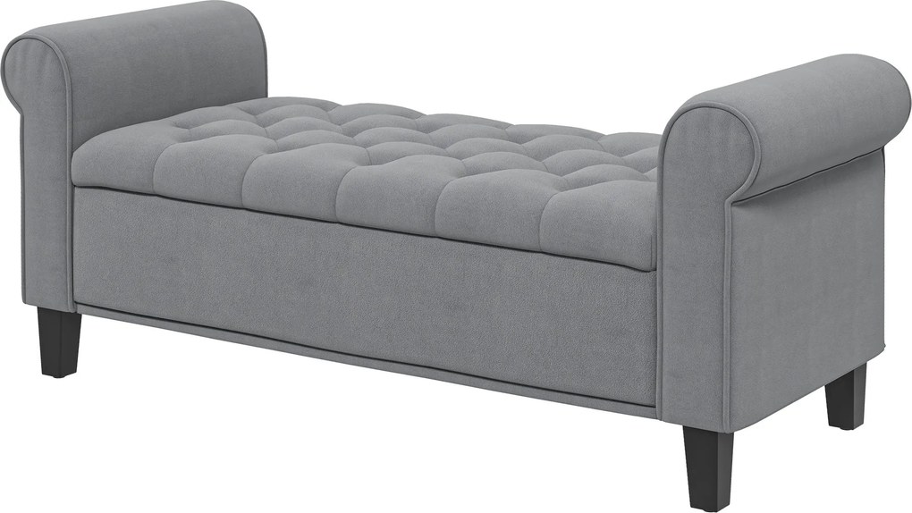HOMCOM Párnázott Pad, Ágyvég Pad, Ülőpad Velúrból, Előszobai Pad Tárolóval a Hálószobához, 120 kg-ig Terhelhető, Szürke, 126 x 48,5 x 57 cm | Aosom