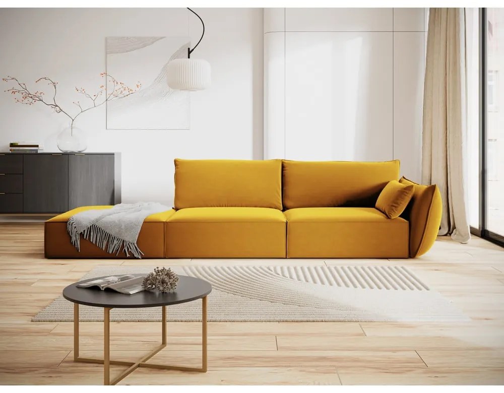 Mustársárga bársony kanapé, jobb oldali 264 cm Vanda – Mazzini Sofas