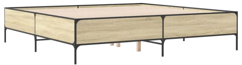 sonoma tölgyszínű szerelt fa és fém ágykeret 180 x 200 cm