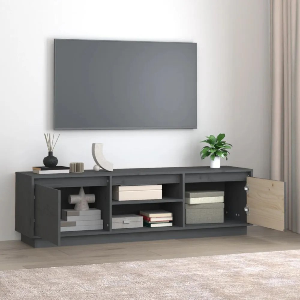 szürke tömör fenyőfa TV-szekrény 140 x 35 x 40 cm