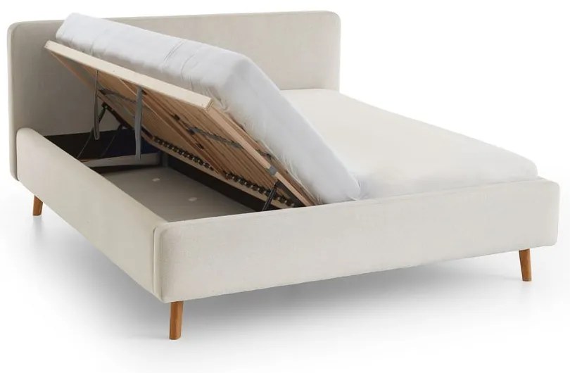 Krémszínű kárpitozott ágyneműtartós franciaágy ágyráccsal 140x200 cm Mattis – Meise Möbel