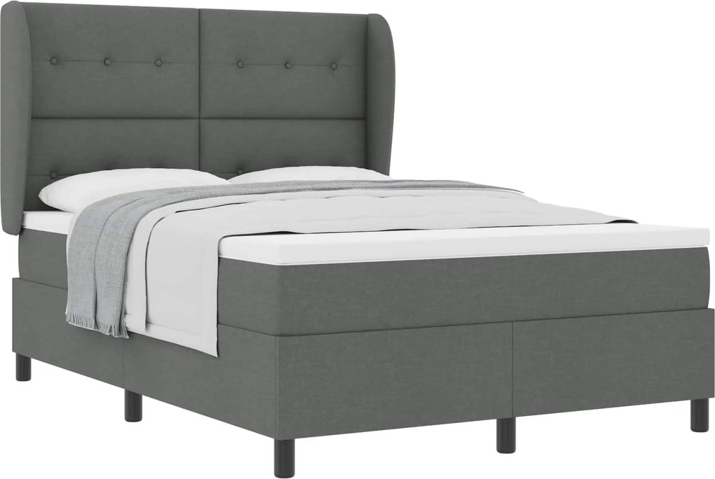 vidaXL Boxrugós ágy matracmal Sötétszürke 140 x 190 cm szövet