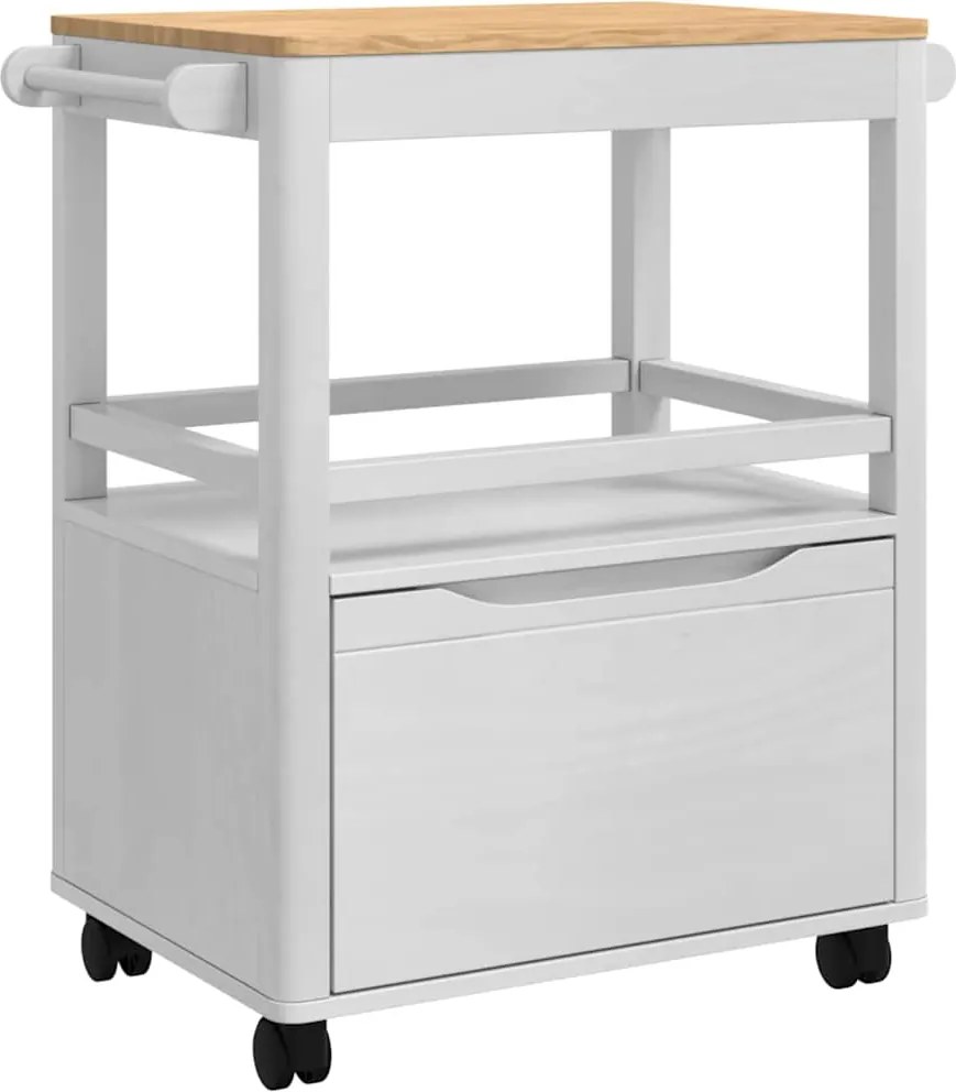 vidaXL Konyhai kocsi FLORO Fehér 72,5 x 45 x 80 cm Tömör fenyőfa