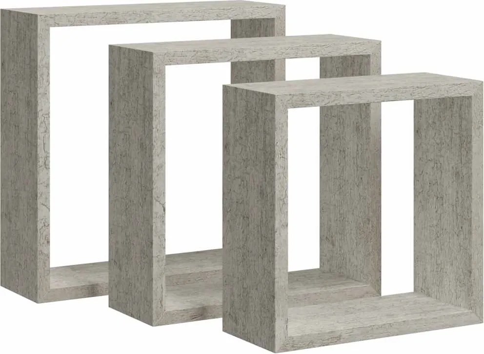 vidaXL 3 db betonszürke fali kockapolc