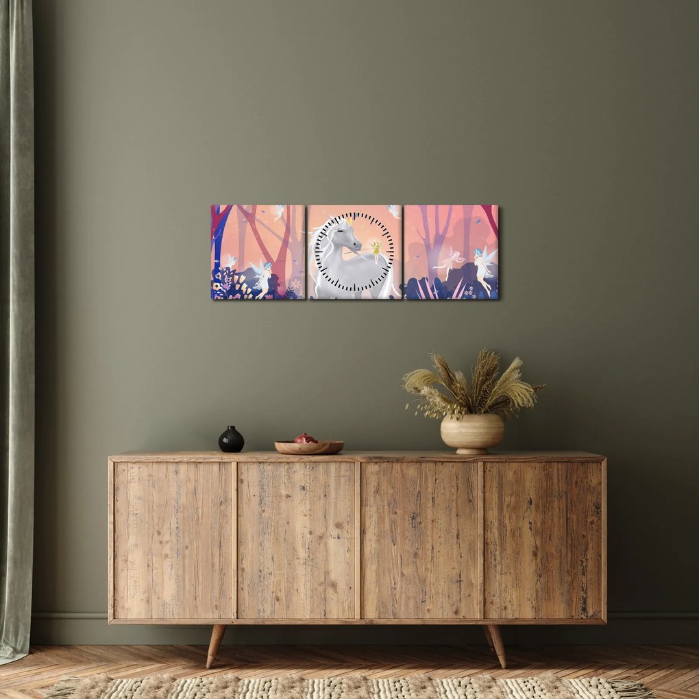 Kép - egyszarvú alatt egy varázslatos erdőben (órával) (90x30 cm)