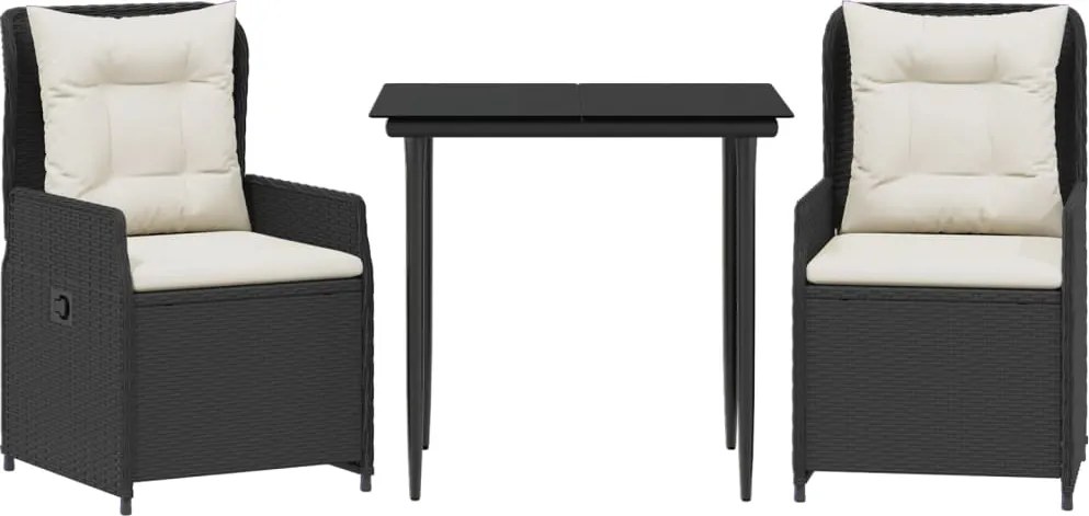 vidaXL 3 részes fekete polyrattan kerti étkezőgarnitúra párnákkal