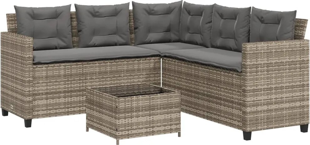 vidaXL L-alakú szürke polyrattan kerti kanapé asztallal és párnákkal