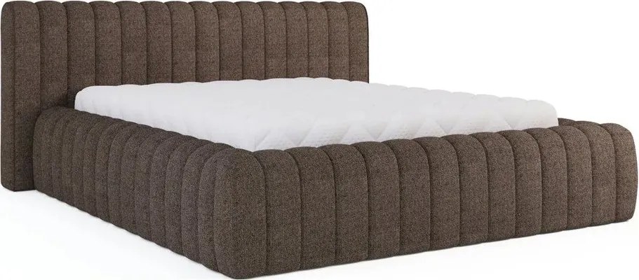 Barna kárpitozott ágyneműtartós franciaágy ágyráccsal 180x200 cm Carilla – ELTAP