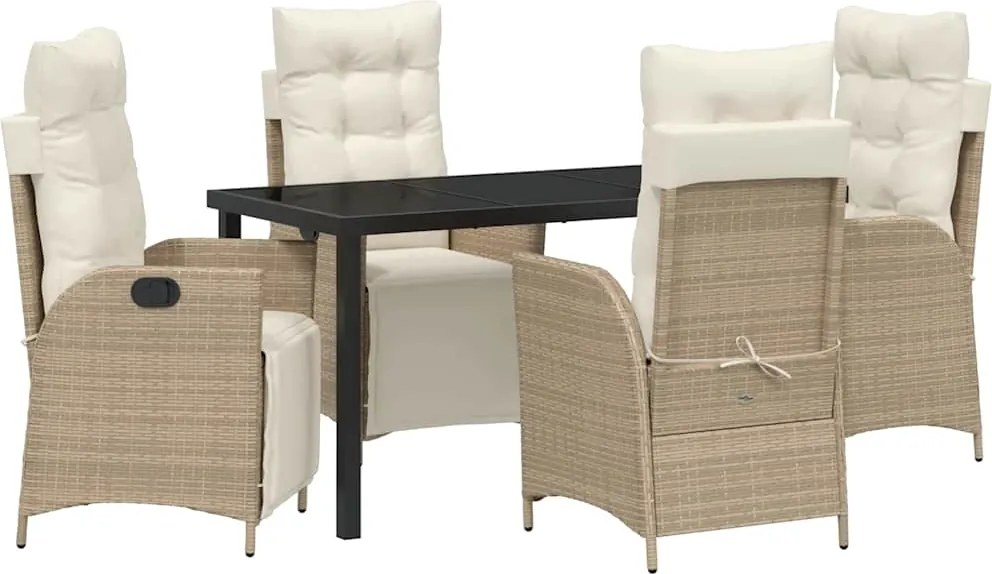 vidaXL Kert étkező szett párnával 5 pcs Bézs polirattan