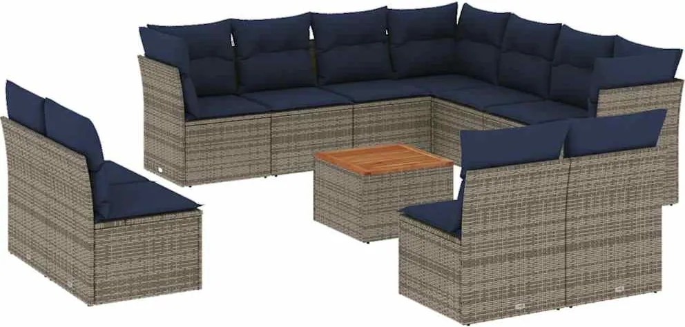 vidaXL 12 részes szürke polyrattan kerti ülőgarnitúra párnákkal