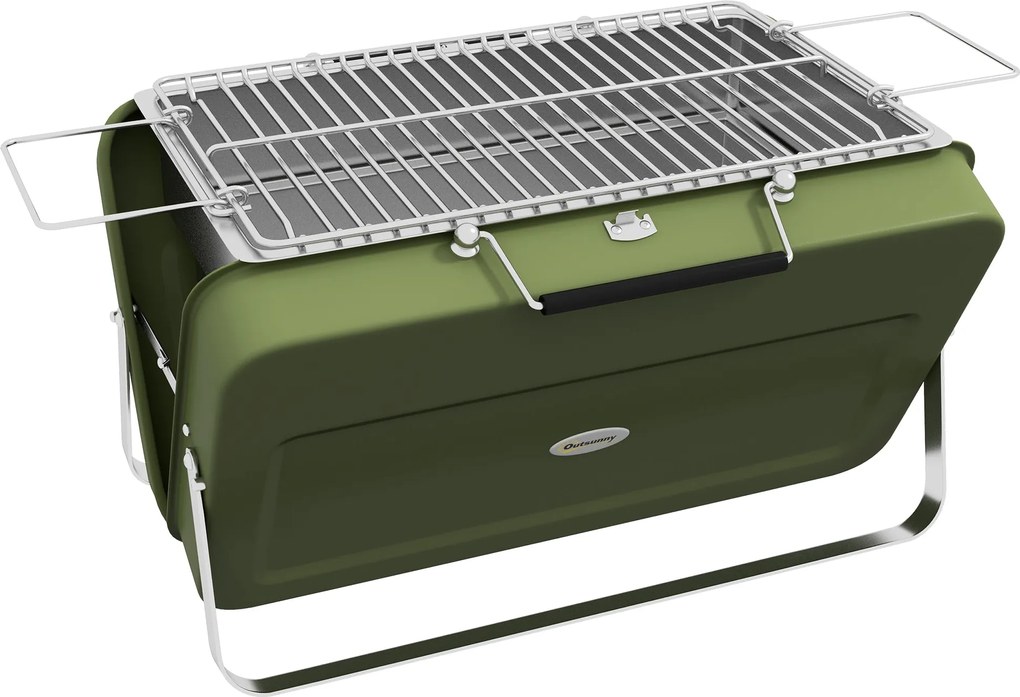 Outsunny Asztali Grill, Szénhidrát Grillező, Asztali Szén Grill Füstölő Tálcával, Grillező Rack Kemping Grill Fogantyúval Piknikhez, Kerthez, Rozsdame