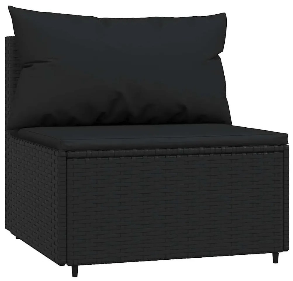 3 részes fekete polyrattan kerti ülőgarnitúra párnákkal
