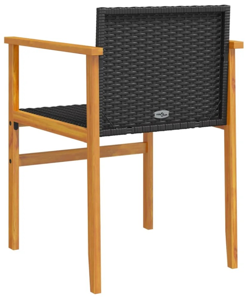 2 db fekete polyrattan és tömör fa kerti szék