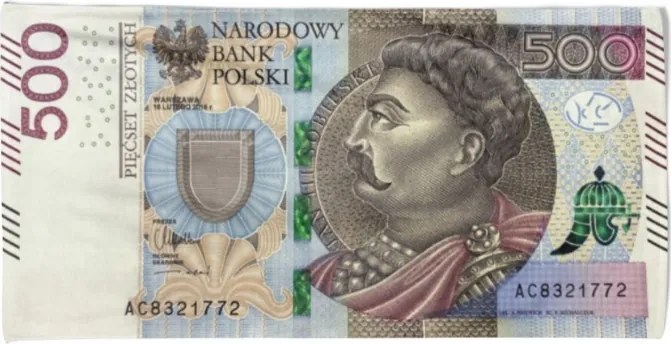 Törölköző 500 Pln bankjegy 70x140 cm mikroszálas gyorsan száradó