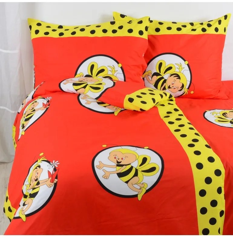 EMI méhecskés piros gyerek ágyneműhuzat, A standard egyszemélyes ágy szett tartalma: 1x 140x200 + 1x 70x90