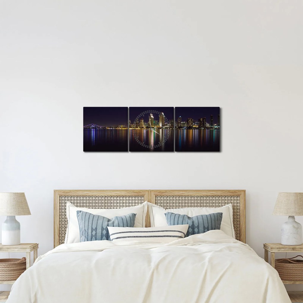 Éjszakai város képe (órával) (90x30 cm)