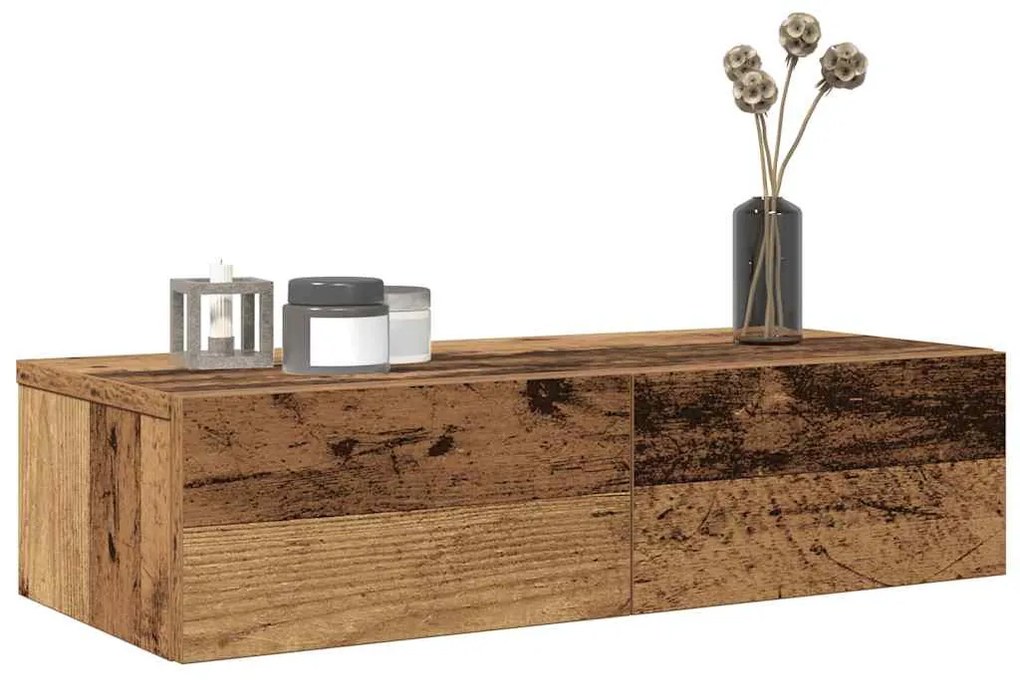 Falipolc fiókokkal régi fa 60x26,5x15 cm műszaki fa