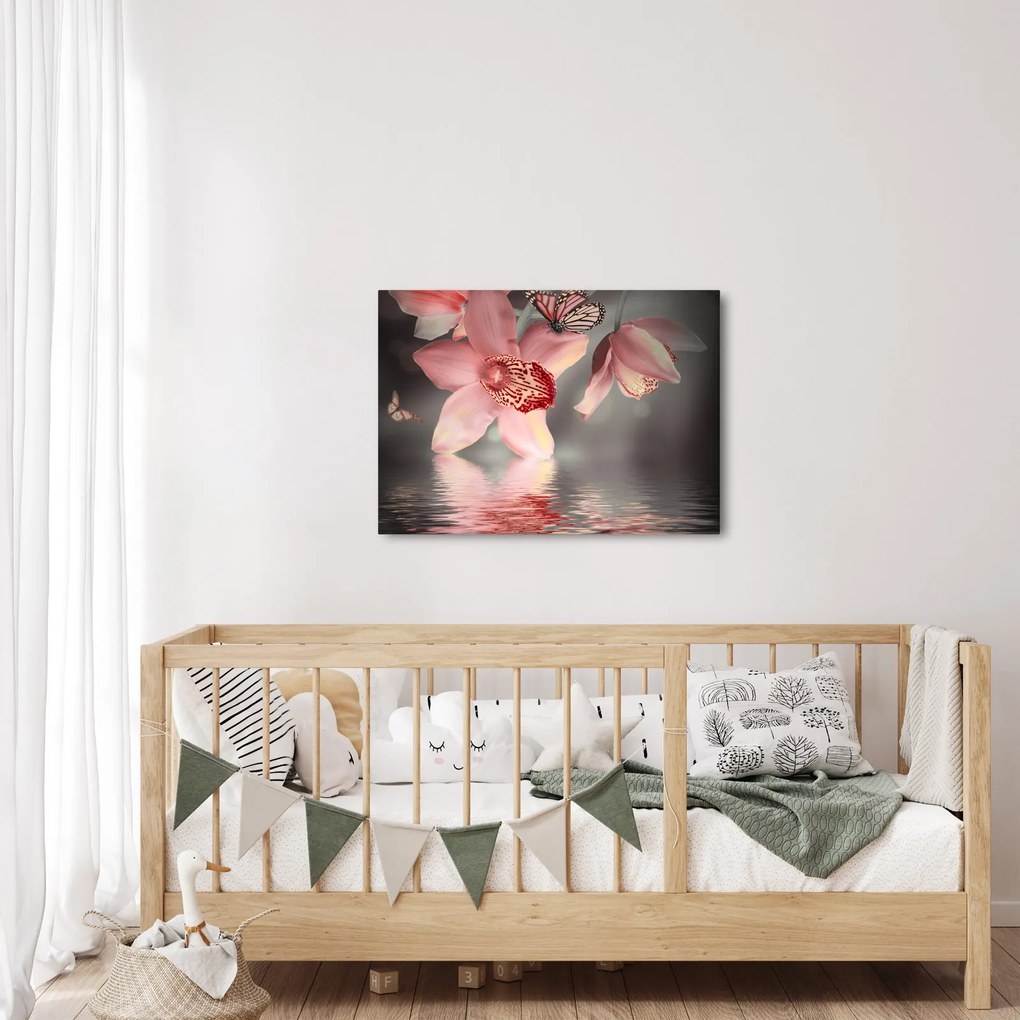 Kép - Virágok és pillangó (70x50 cm)