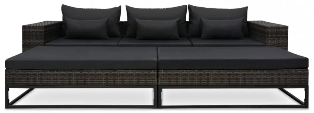 5 részes szürke polyrattan kerti bútorszett párnákkal