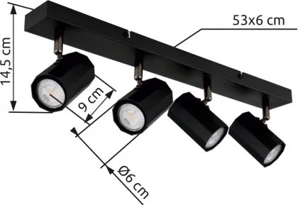 Globo 57918-4B Mennyezeti spotlámpa, fém fekete matt, alumínium fekete matt, HxSzxM: 530x60x145mm, 4x GU10 25W 230V izzók nélkül