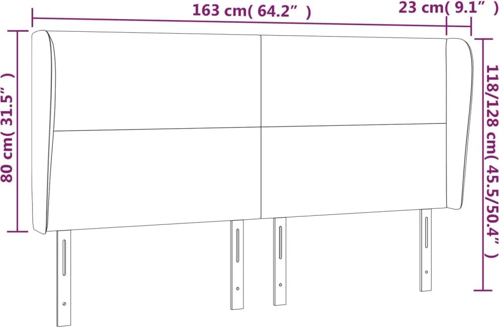 krémszínű műbőr fejtámla szárnyakkal 163x23x118/128 cm
