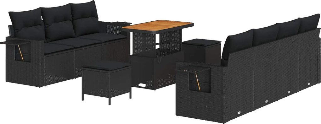 vidaXL Kerti Kanapé Szett párnával 10 pcs Fekete polirattan