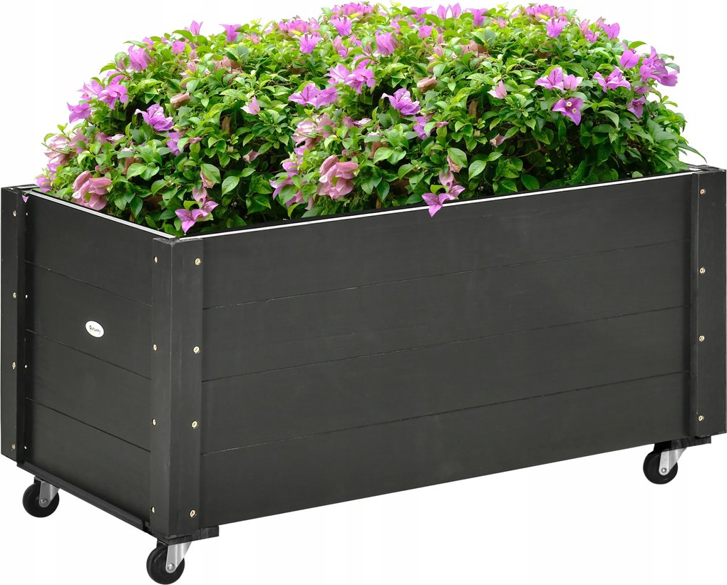 Virágtartó láda gurulós 89 cm x 48 x 47 cm fa fekete kiárusítás
