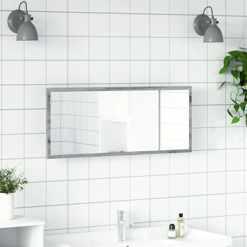 szürke sonoma szerelt fa LED-es fürdőszobatükör 100x8,5x37 cm