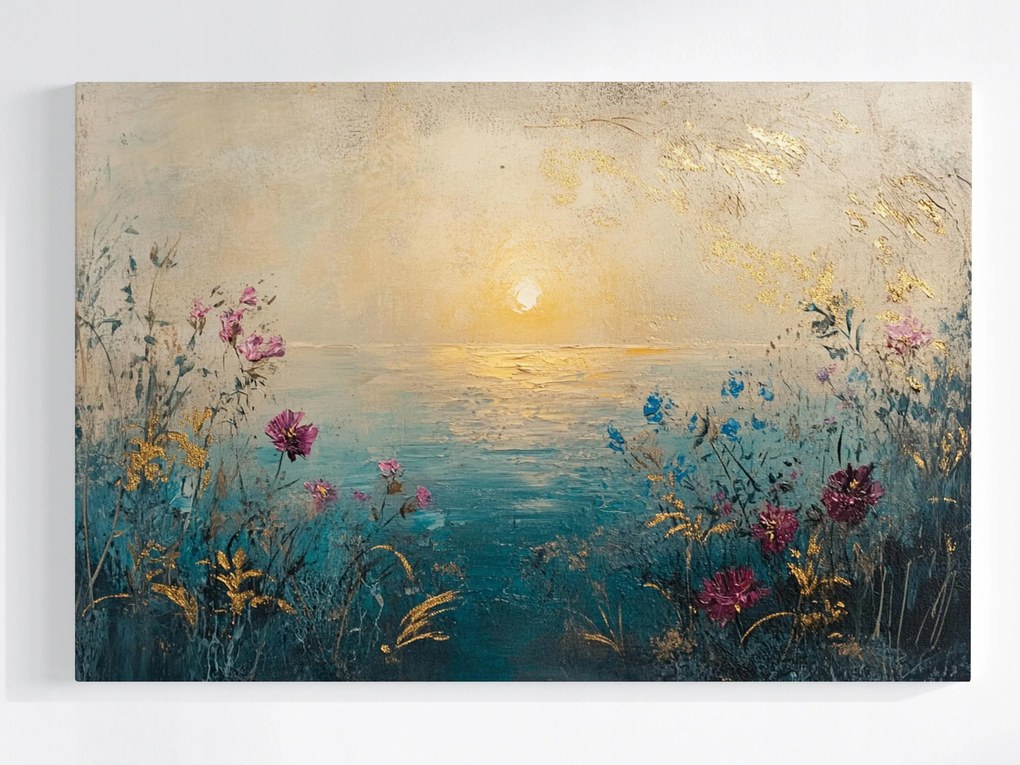 Poszter Tájkép Víz Tenger Tengerpart Virágok Nap 120x80