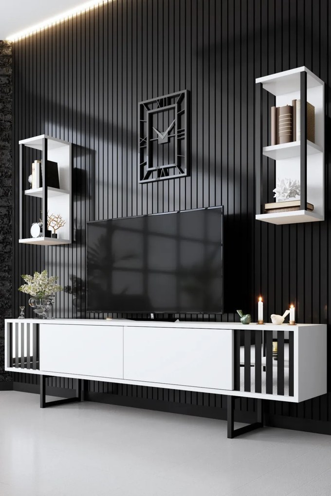 TV-állvány, fehér-fekete, 180 cm – TR618BLY1143
