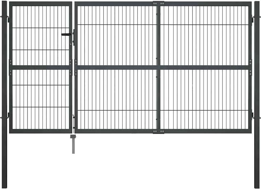 vidaXL antracitszürke acél kertkapu póznákkal 350 x 140 cm