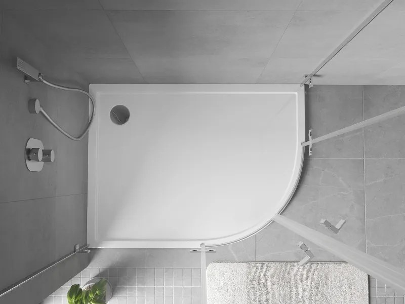 Mexen Flow félköríves aszimmetrikus slim bal 90 x 80 cm, fehér fényes - 46Q108090L