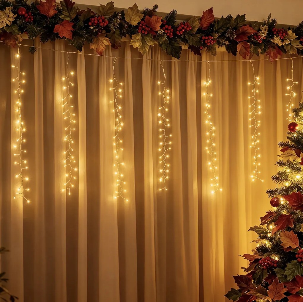 Led fényfüggöny 300 dióda 3x1 m meleg fehér 8 időzítő mód Salcar IP44