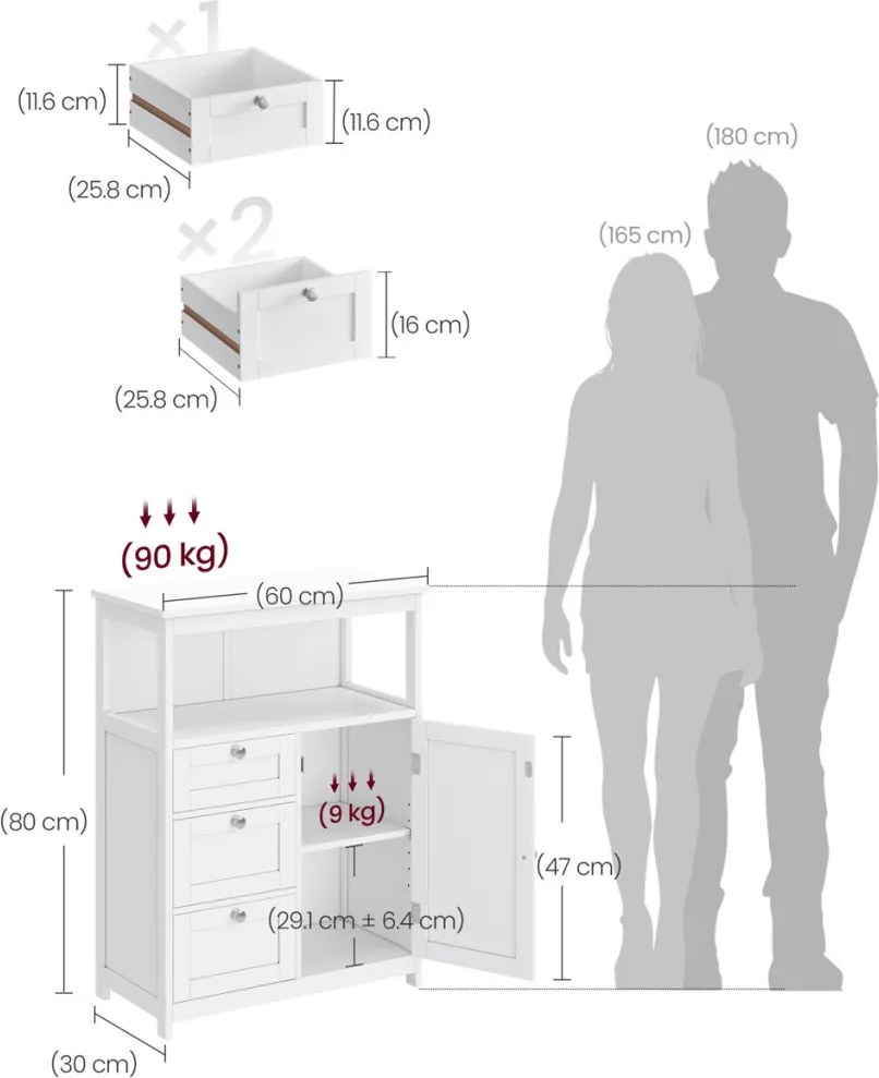 Komoda 60x30x80cm, mdf, bílá, AUK-E1154 WT