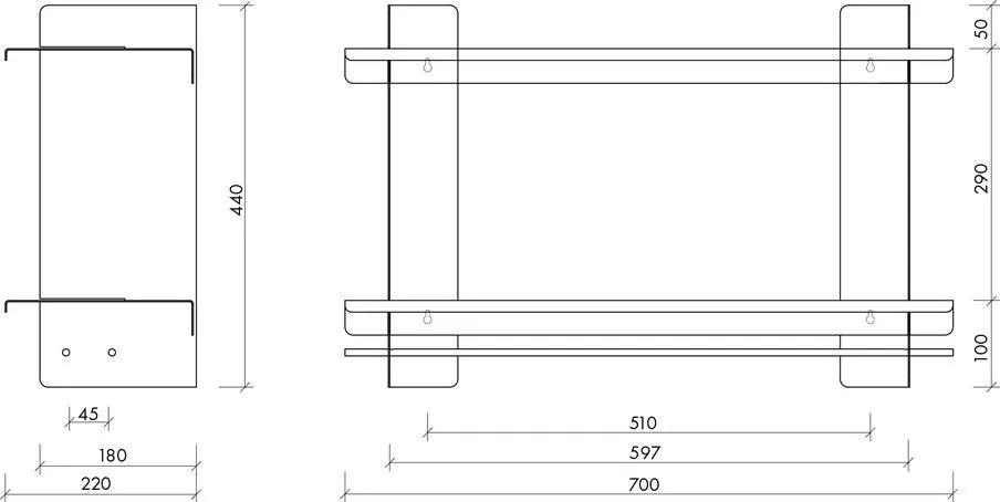 Ezüstszínű többszintes fém fali polc 70 cm Tivo – noo.ma