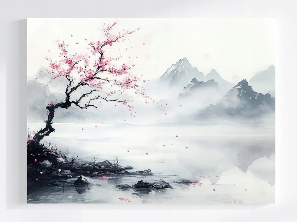 Vászonkép Canvas Grafika Ázsia Japán Cseresznye Tó Sakura 100x75