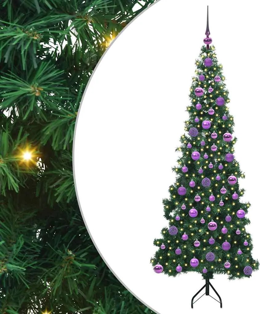 vidaXL Sarok Műkarácsonyfa 300 LED-del Zöld 180 cm PVC és fém