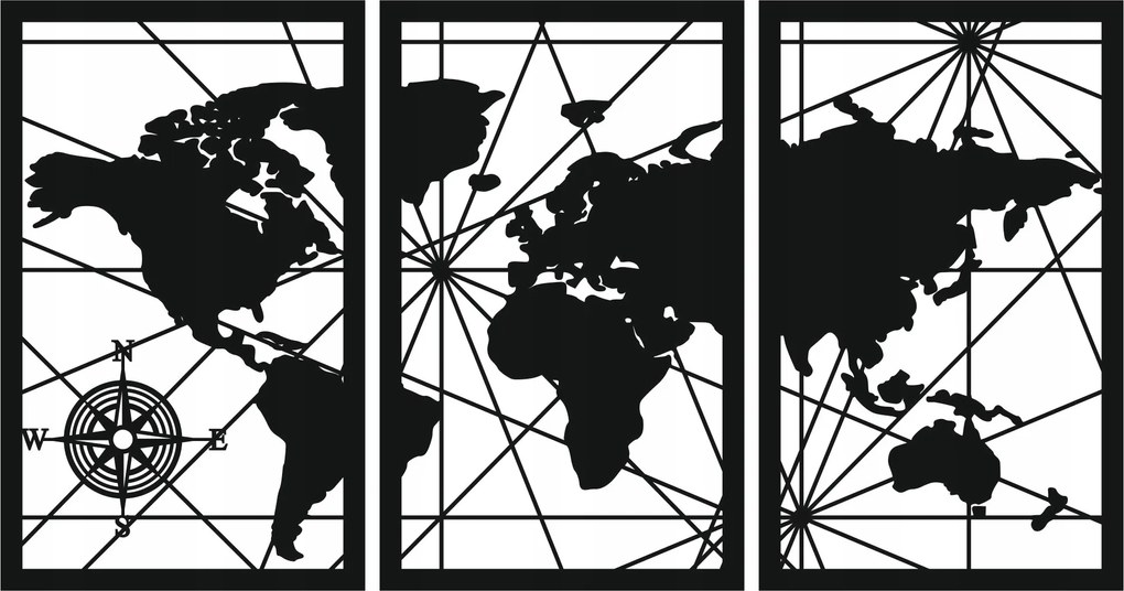 Fali Dekoráció Áttetsző Kép 3D Díszpanel 55 CM Triptyk Világtérkép