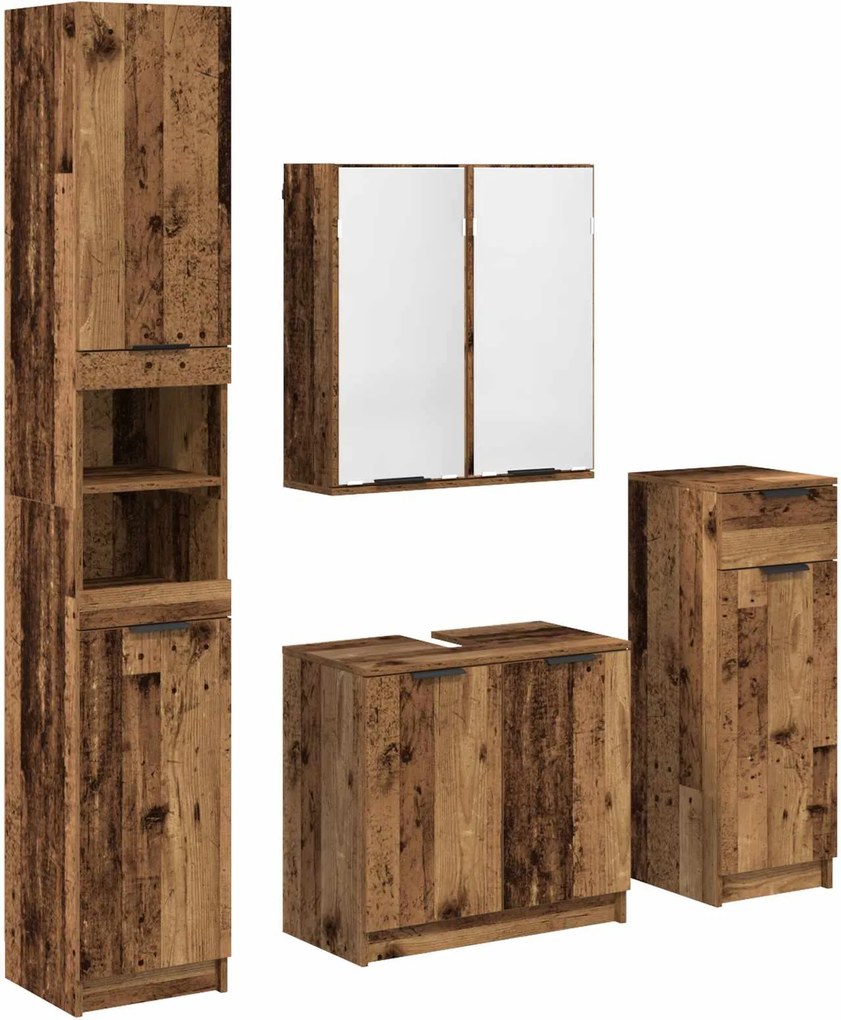 vidaXL Fürdőszoba bútor szett fiókkal polcokkal 4 pcs Öreg fa Faanyag