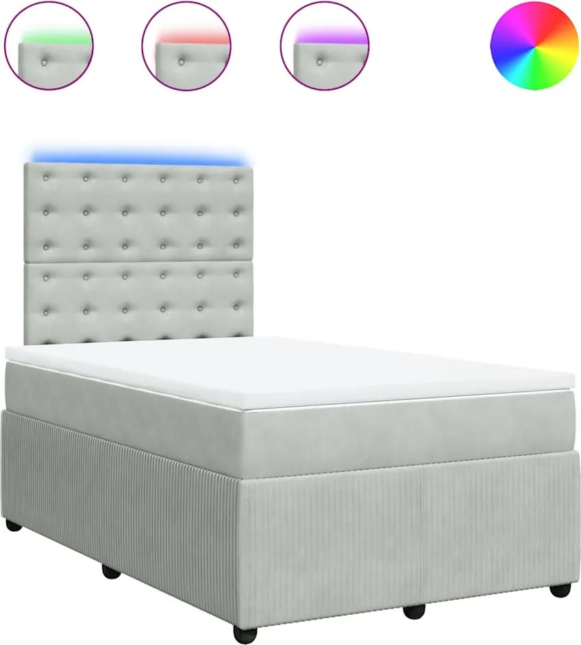 vidaXL világosszürke bársony rugós ágy matraccal 120 x 190 cm