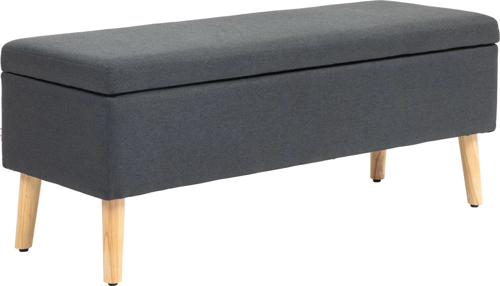 HOMCOM Tároló Pad, Kárpitozott Pad Vászon Hatással, Ágy Pad Fa Lábakkal, 110 x 39 x 45 cm, Sötétszürke | Aosom