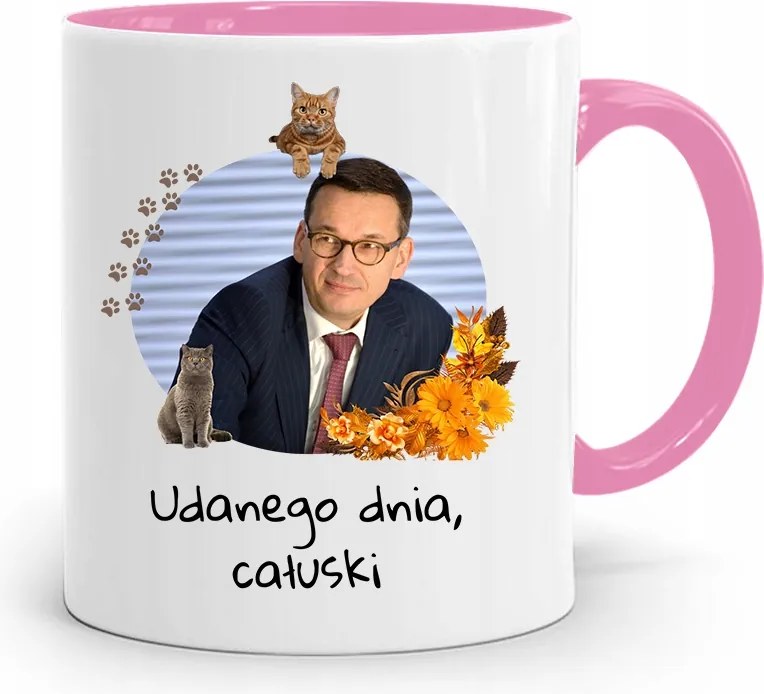 Rózsaszín Politikai Bögre Mateusz Morawiecki Miniszterelnök fényképes nyomtatással