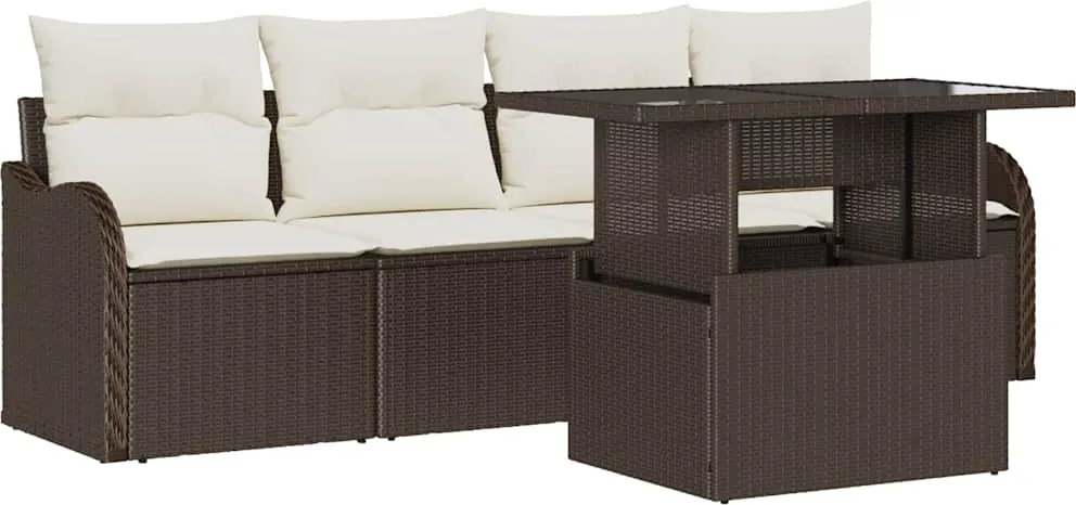 vidaXL Kerti Kanapé Szett párnával párnával 5 pcs Barna Poly Rattan