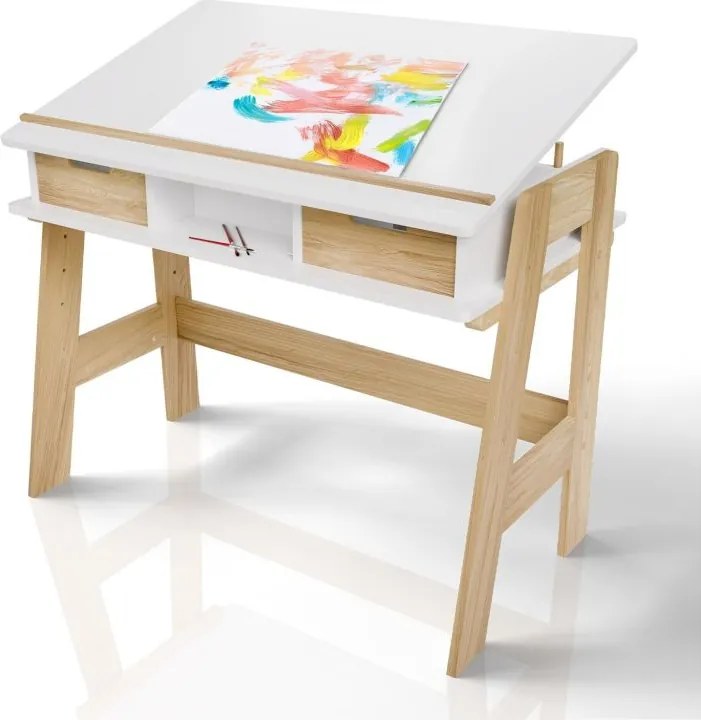 Modern fehér gyerekasztal állítható magassággal és fiókokkal
