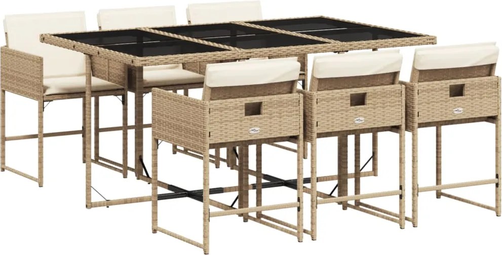 vidaXL 7 részes bézs polyrattan kerti étkezőgarnitúra párnákkal