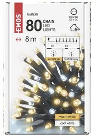 LED karácsonyi fényfüzér, villogó, 8 m, kültéri és beltéri, meleg/hideg fehér, időzítő